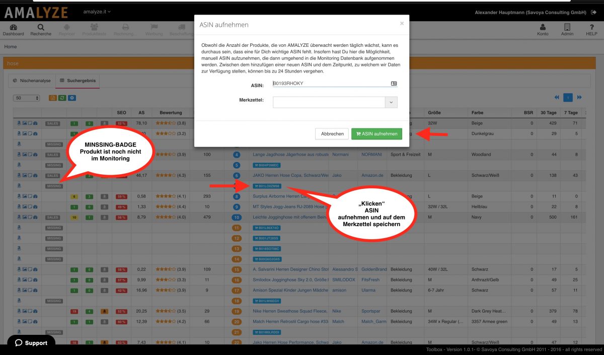 Missing Badge in a table – add ASIN and save it to a wish list