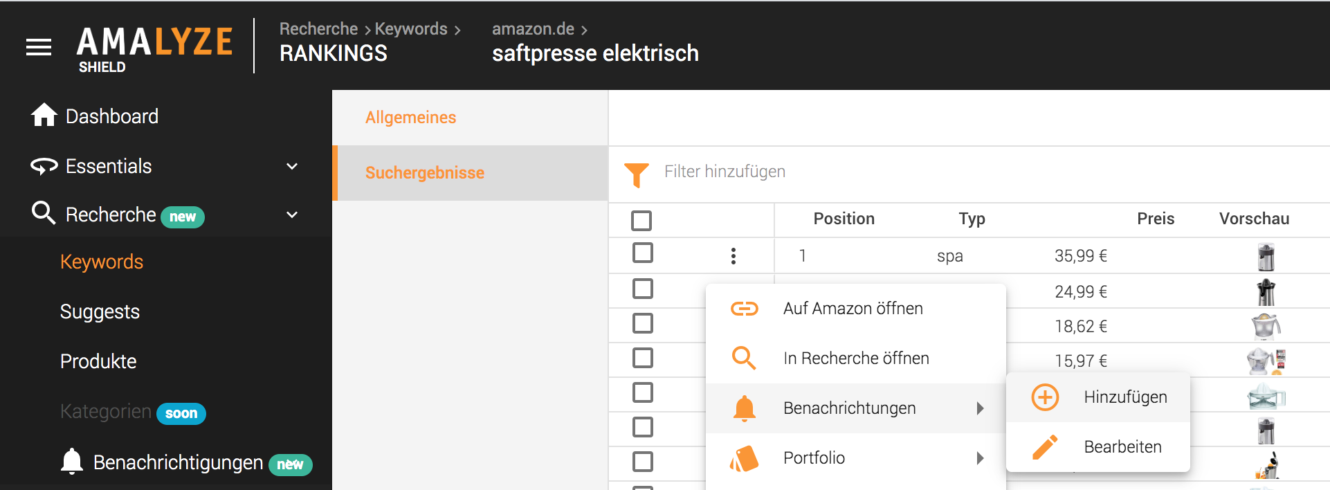 Notifications FAQ_Einzelne benachrichtigung anlegen über Keyword Suchergebnisse