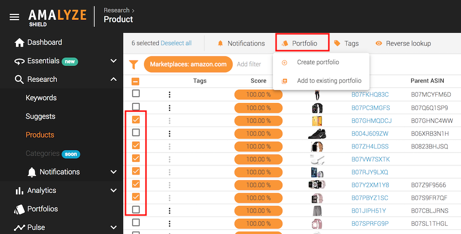 Add multiple ASINS to Shield portfolios at once