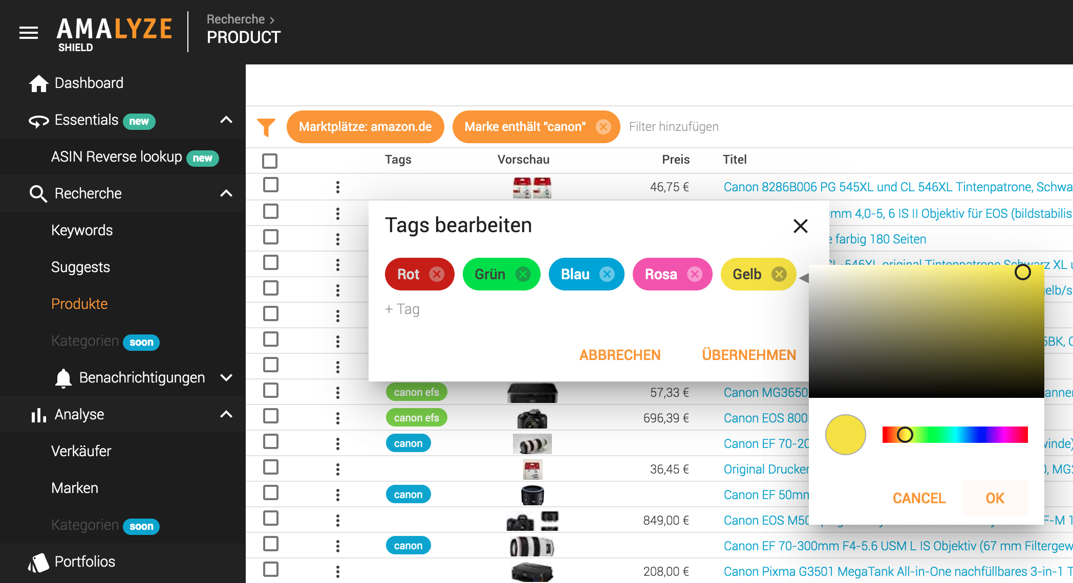 Rcherche_Produkte_Tabellen Aktionen_Tags auf Produkte_Tags einfärben
