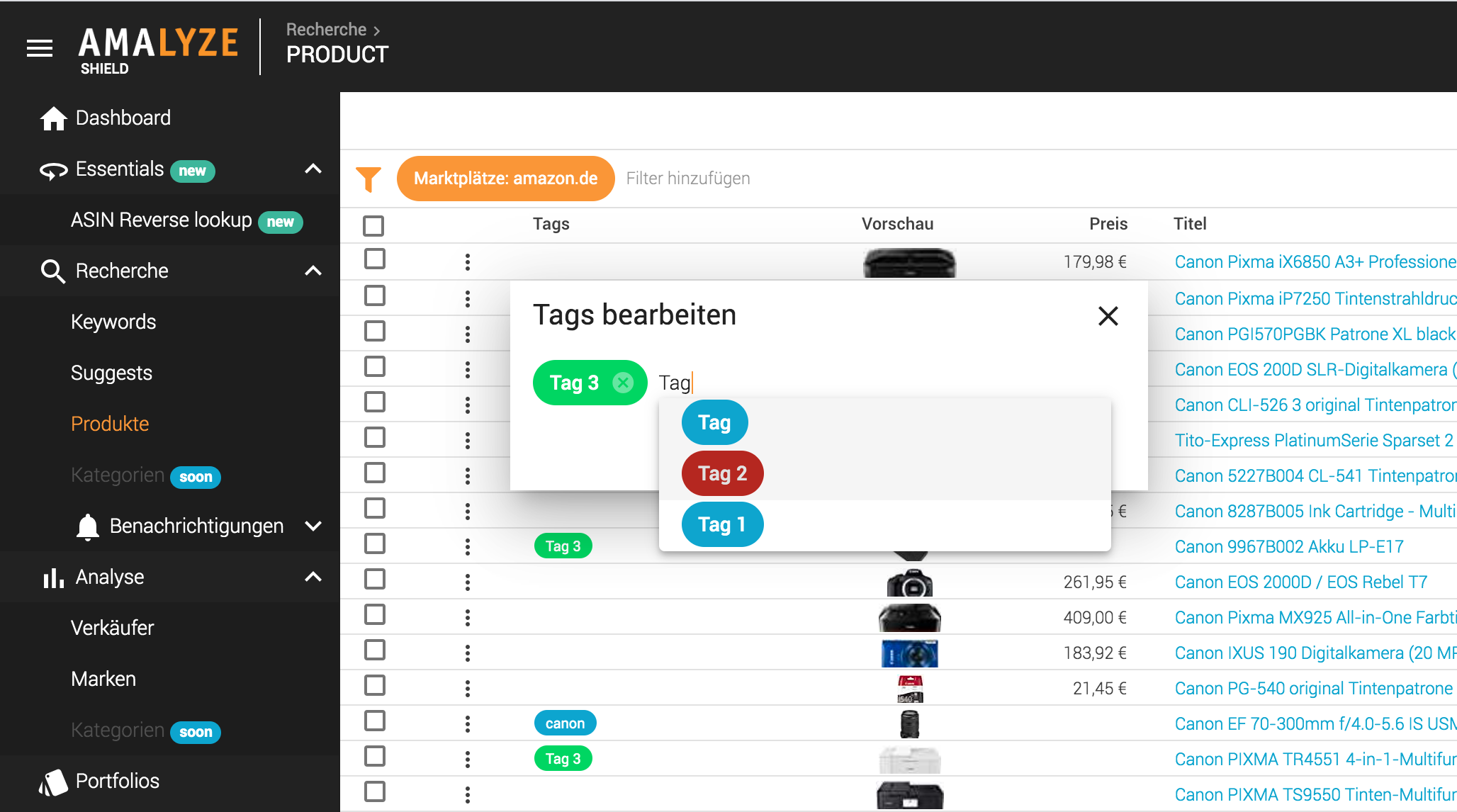Recherche_Produkte_Tabellen Tags_Suggest Match bei Zeicheneingabe